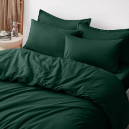 Ameha Plain Dyed Duvet Cover Complete Set With Matching Fitted Sheet & Pillowcase Microfiber Super Emerald Green - thumbnail 3