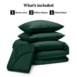 Ameha Plain Dyed Duvet Cover Complete Set With Matching Fitted Sheet & Pillowcase Microfiber Super Emerald Green - thumbnail 2
