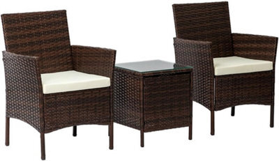 Nustone Rattan Garden Furniture Patio Bistro Set, 2 Chairs With Cushions And A Coffee Table - Brown - image 1
