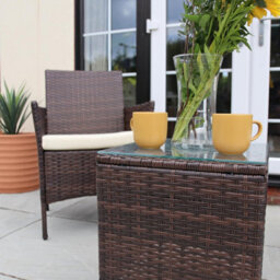 Nustone Rattan Garden Furniture Patio Bistro Set, 2 Chairs With Cushions And A Coffee Table - Brown - thumbnail 4