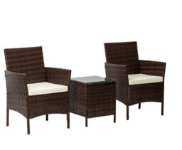 Nustone Rattan Garden Furniture Patio Bistro Set, 2 Chairs With Cushions And A Coffee Table - Brown - thumbnail 5