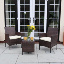 Nustone Rattan Garden Furniture Patio Bistro Set, 2 Chairs With Cushions And A Coffee Table - Brown - thumbnail 2