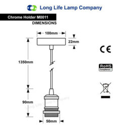 Long Life Lamps Company Industrial Vintage Ceiling Pendant Lamp Holder Chrome E27 Fitting M0011Ch - thumbnail 2