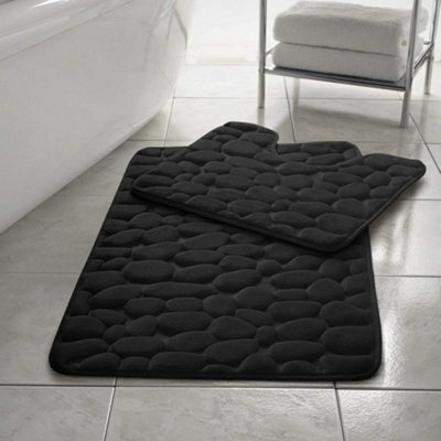 Gc Gaveno Cavailia Pearl Memory 2 Piece Non Slip Bath Mat Black Quick Dry Water Absorbent Bathroom Shower Mat & Padestal Set - image 1