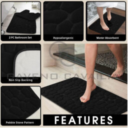 Gc Gaveno Cavailia Pearl Memory 2 Piece Non Slip Bath Mat Black Quick Dry Water Absorbent Bathroom Shower Mat & Padestal Set - thumbnail 4