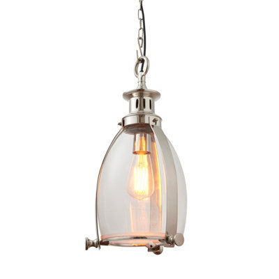 Anson Lighting Kyoga 1Lt  Polished Nickel Plate & Clear Glass Ceiling Pendant