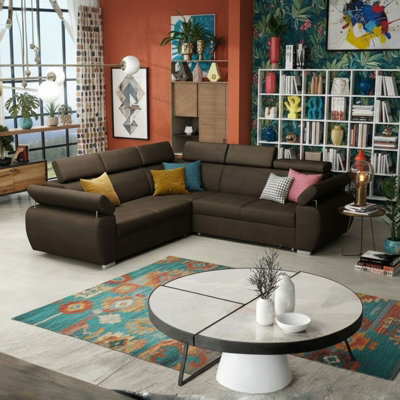 Boston Maxi U Shape Corner Sofa Bed Has 2 Storage Containers Large Panoramic Sleeper Sofa In Grey Fabric Graphite Brown - image 1