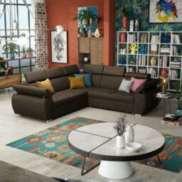 Boston Maxi U Shape Corner Sofa Bed Has 2 Storage Containers Large Panoramic Sleeper Sofa In Grey Fabric Graphite Brown