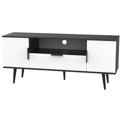Fuji 2 Door 1 Drawer Wide Tv Unit In White Matt & Black Matt (Ready Assembled) - image 1