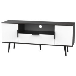 Fuji 2 Door 1 Drawer Wide Tv Unit In White Matt & Black Matt (Ready Assembled) - thumbnail 2