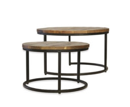 Buttercup Farm Industrial Round Stool (Set Of 2) - Mango Wood/iron - L70 X W70 X H40 Cm - Mango Pp Saw Finish - thumbnail 2