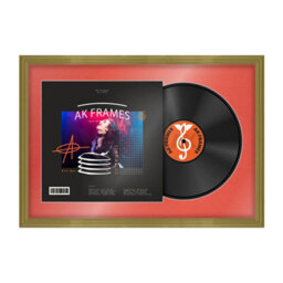 "AK Frames 25X17"" Gold Classic Vinyl Record Frame With Poppy Red Mount For 12 Inch Lp Cover & Disc - Overlapped Design" - thumbnail 1