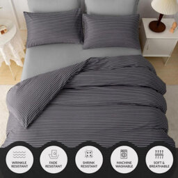 Pamposh Grace Stripe Double Duvet Set Premium Microfiber Reversible Double Duvet Cover 3 Pcs Ultrasoft Hypoallergenic With Zipper Closure - thumbnail 4