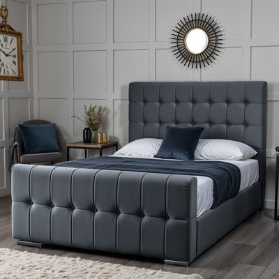 UKBEDFURNITURE Orlando Steel Plush Valvet Upholstered Bed Frame Only- Blackboard - 48 Inch Headboard - image 1