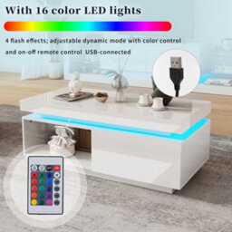 Btm High Gloss Led Coffee Table, White Center Table With Drawer, Rgb Lights  Shelf, Modern Living Room Furniture - thumbnail 8