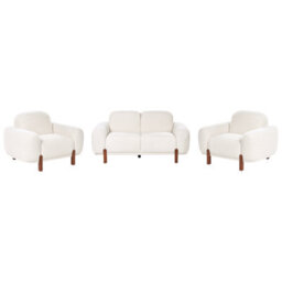 Wyld And Coco White Boucle 4-Seater Living Room Set - 2-Seater Sofa And 2 Armchairs, Low Curvilinear Design - thumbnail 4