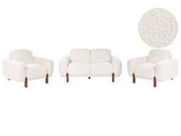 Wyld And Coco White Boucle 4-Seater Living Room Set - 2-Seater Sofa And 2 Armchairs, Low Curvilinear Design - thumbnail 2