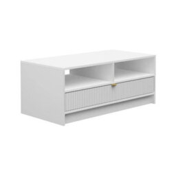Coffee Table Tireno 1Sz White Velvet Grooved Front Loft Modern Living Room Furniture Metal Legs Industrial Style Sofa Table - thumbnail 2