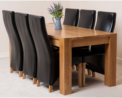 That's Furniture Kuba 180 X 90 Cm Chunky Oak Dining Table And 6 Chairs Dining Set With Lola Black Leather Chairs - image 1