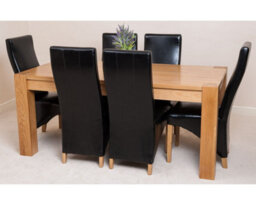 That's Furniture Kuba 180 X 90 Cm Chunky Oak Dining Table And 6 Chairs Dining Set With Lola Black Leather Chairs - thumbnail 3