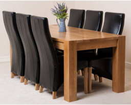 That's Furniture Kuba 180 X 90 Cm Chunky Oak Dining Table And 6 Chairs Dining Set With Lola Black Leather Chairs - thumbnail 1