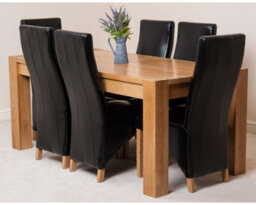 That's Furniture Kuba 180 X 90 Cm Chunky Oak Dining Table And 6 Chairs Dining Set With Lola Black Leather Chairs - thumbnail 2