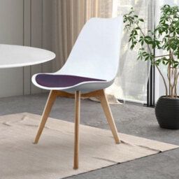 Fusion Living Soho White & Aubergine Plastic Dining Chair With Squared Light Wood Legs - thumbnail 2
