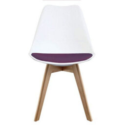 Fusion Living Soho White & Aubergine Plastic Dining Chair With Squared Light Wood Legs - thumbnail 6