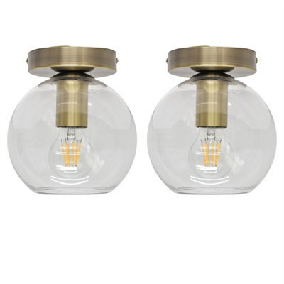 First Choice Lighting Set Of 2 Barnum - Glass Globe Antique Brass Ceiling Light Fittings - image 1