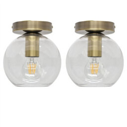 First Choice Lighting Set Of 2 Barnum - Glass Globe Antique Brass Ceiling Light Fittings - thumbnail 1