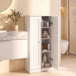 Homcom Narrow Bathroom Cabinet, Slim Storage Cabinet, White - thumbnail 1