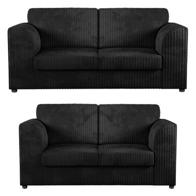 Furnishings For Less UK Luxor Jumbo Cord 3 + 2 Fabric Sofa Suite - Fullback Black - image 1
