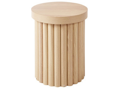 Wyld And Coco Scandinest Small Round Side Table, Light Brown Timber Top With Ribbed Base, Compact Living Room Furniture - image 1