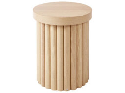 Wyld And Coco Scandinest Small Round Side Table, Light Brown Timber Top With Ribbed Base, Compact Living Room Furniture - thumbnail 1