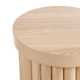 Wyld And Coco Scandinest Small Round Side Table, Light Brown Timber Top With Ribbed Base, Compact Living Room Furniture - thumbnail 3