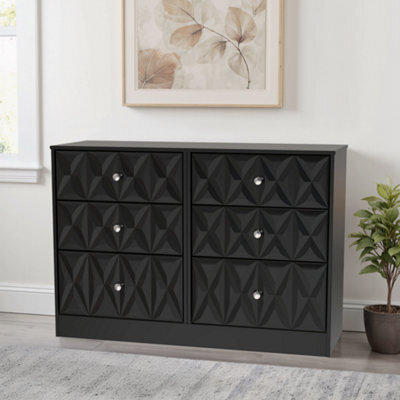 Genoa Ready Assembled Matt Black No Effect 6 Drawer Chest (H)792mm (W)1117mm (D)395mm - image 1