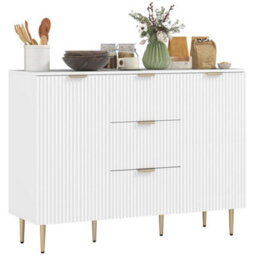 White Sideboard Buffet Cabinet With 3 Drawers And Adjustable Shelves - thumbnail 1