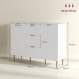 White Sideboard Buffet Cabinet With 3 Drawers And Adjustable Shelves - thumbnail 2