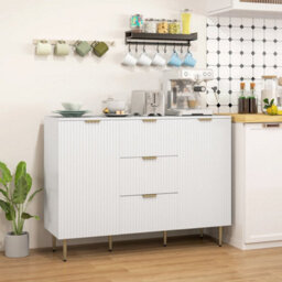 White Sideboard Buffet Cabinet With 3 Drawers And Adjustable Shelves - thumbnail 3