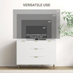 White Sideboard Buffet Cabinet With 3 Drawers And Adjustable Shelves - thumbnail 6