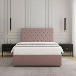 REGIONAL FURNISHINGS Pink Plush Velvet Divan Bed Set Upholstered With 24Inch Headboard 2Drawers Footend & No Mattress In 4Ft 4Ft6 5Ft 6Ft Sizes - thumbnail 3