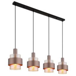 Luminosa Lighting Luminosa Milley Bar Pendant Ceiling Light Matt Black Amber Glass Shade 4X E27