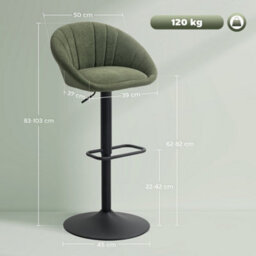 Homcom Swivel Bar Stools Set Of 2 Height Adjustable Bar Chairs Dark Green - thumbnail 3