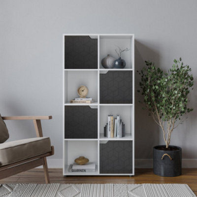 Urbn-Living Urbnliving 119Cm Height 8 Cubes White Wooden Bookcase Display Shelf Storage Cabinet With Modern Geo Black Door - image 1
