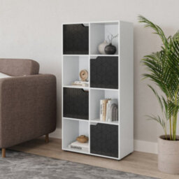 Urbn-Living Urbnliving 119Cm Height 8 Cubes White Wooden Bookcase Display Shelf Storage Cabinet With Modern Geo Black Door - thumbnail 3