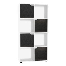 Urbn-Living Urbnliving 119Cm Height 8 Cubes White Wooden Bookcase Display Shelf Storage Cabinet With Modern Geo Black Door - thumbnail 2
