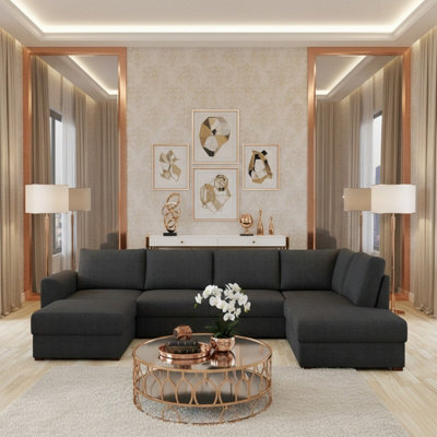 Wilma U Shaped Sofa Bed With Hr Foam Storage And Wooden Legs 305X188Cm For Living Room Black Right - image 1
