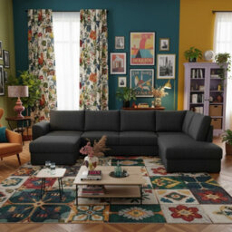 Wilma U Shaped Sofa Bed With Hr Foam Storage And Wooden Legs 305X188Cm For Living Room Black Right - thumbnail 3