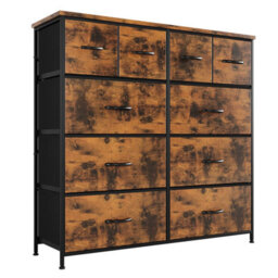 10 Drawer Storage Chest, Rustic Chest Of Drawers, Bedroom Dresser, Industrial Style Cabinet For Clothes And Home Storage - thumbnail 1
