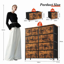 10 Drawer Storage Chest, Rustic Chest Of Drawers, Bedroom Dresser, Industrial Style Cabinet For Clothes And Home Storage - thumbnail 2